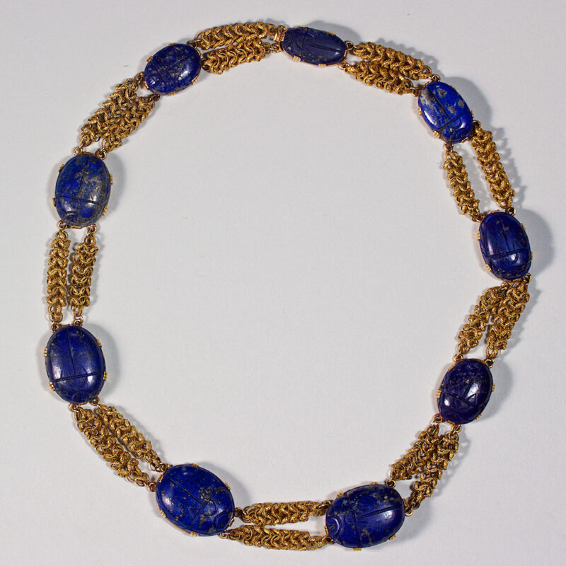 Lapis and Gold Etruscan Revival Necklace, Earrings, and Ring - Image 3
