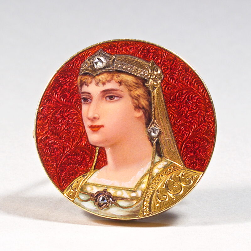 Enamel Portrait Brooch of European Lady