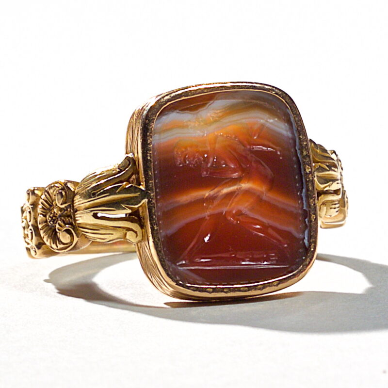 Agate and Gold Figurative Intaglio Ring