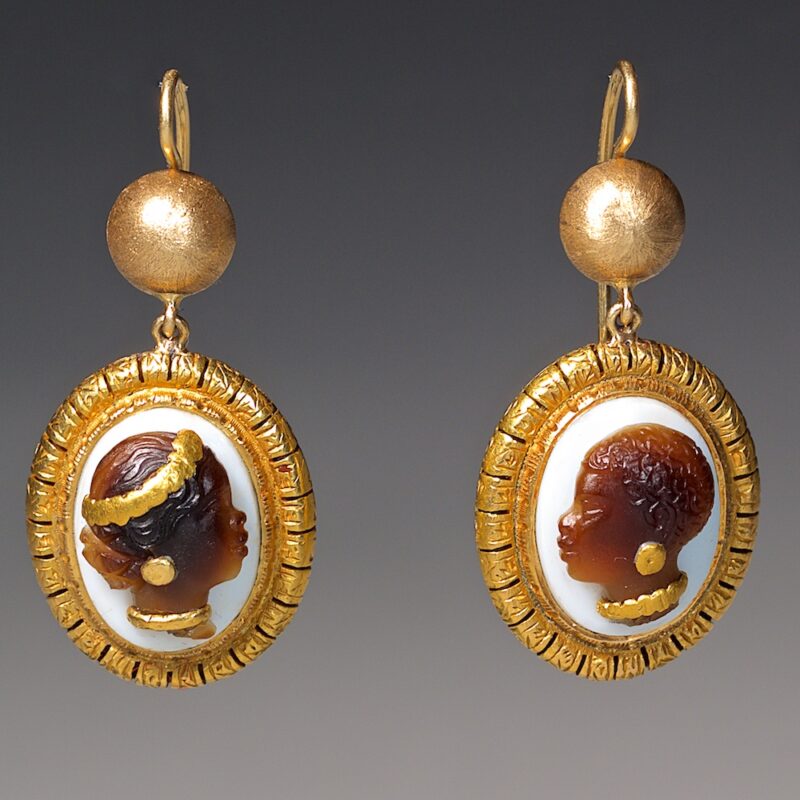 Pair of Agate Blackamoor Cameo Earrings