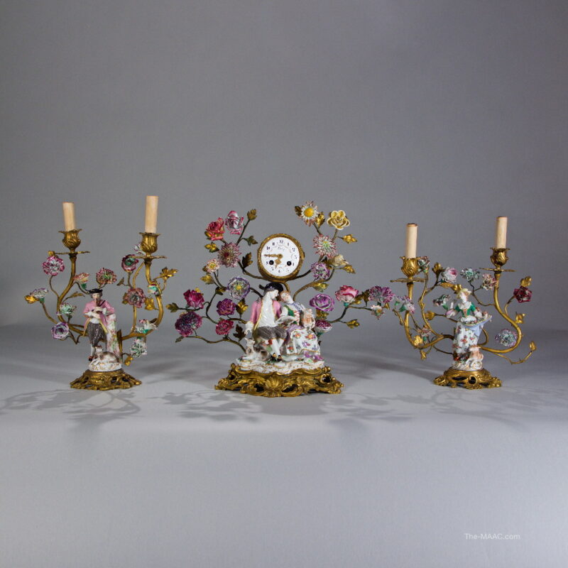 A Fine Porcelain and Bronze French Clockset