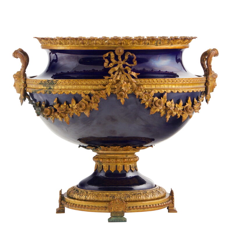 A Fine Ormolu Mounted Cobalt Porcelain Centerpiece