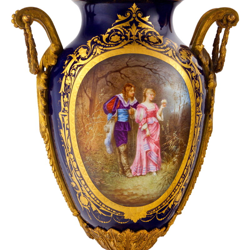 Pair of Sevres Style Ormolu Mounted Porcelain Urns - Image 3
