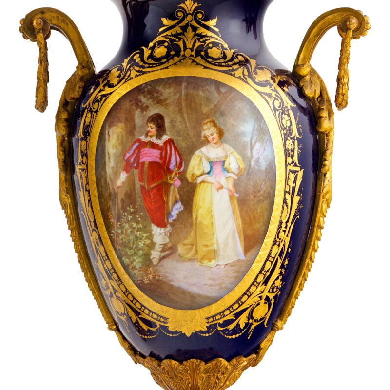 Pair of Sevres Style Ormolu Mounted Porcelain Urns - Image 2