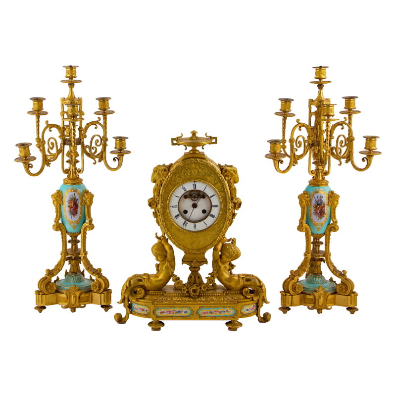 Napoleon III Sevres Porcelain and Ormolu Mounted Clockset