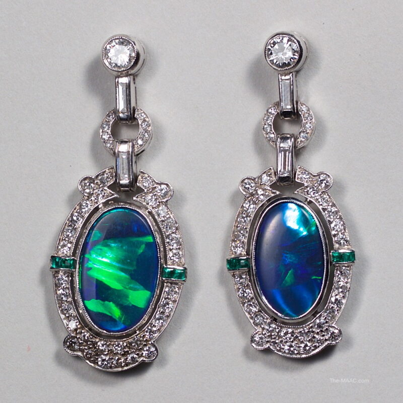 Gem Black Opal and Diamond Earrings
