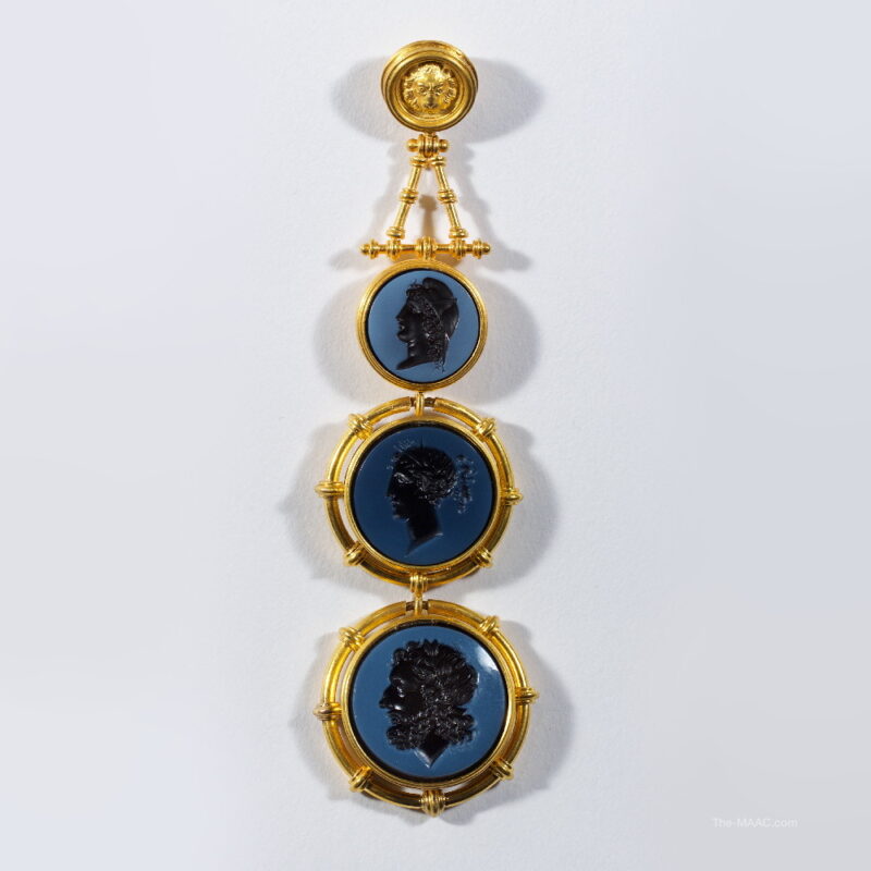 Gold Etruscan Revival Triple Intaglio Sardonyx Pendant