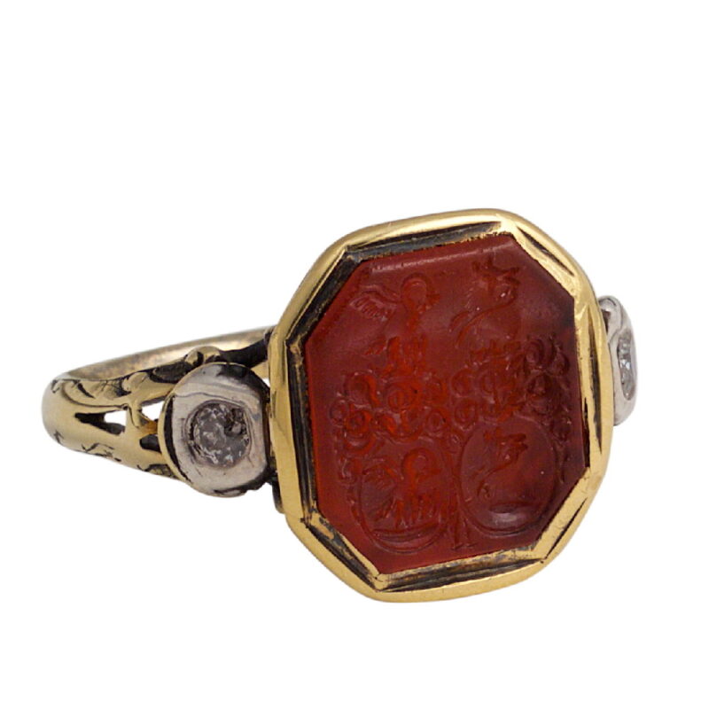 18th Century Intaglio Ring Set with Double Coat of Arms