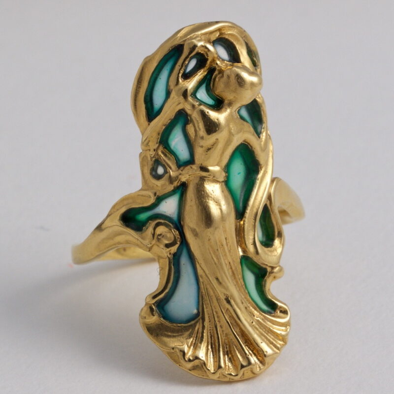 Art Nouveau Plique a Jour and Gold Ring by George Le Tureq - Image 2
