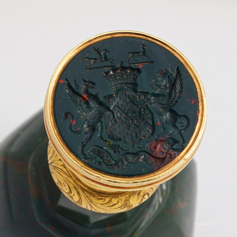 Wonderful Bloodstone and Gold Intaglio Table Seal