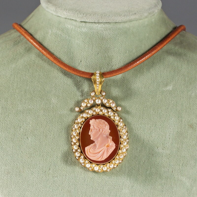 Imposing High Relief Multi Layer Agate and Pearl Cameo Pendant - Image 2