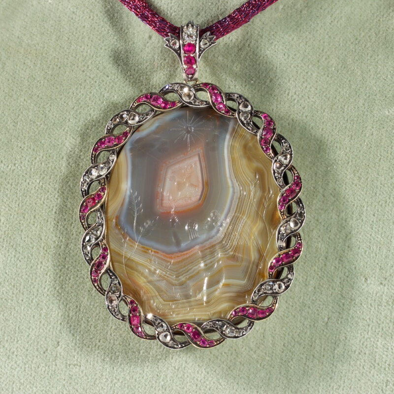 Large 17th Century Romantic Intaglio in Ruby and Diamond Pendant - Image 2
