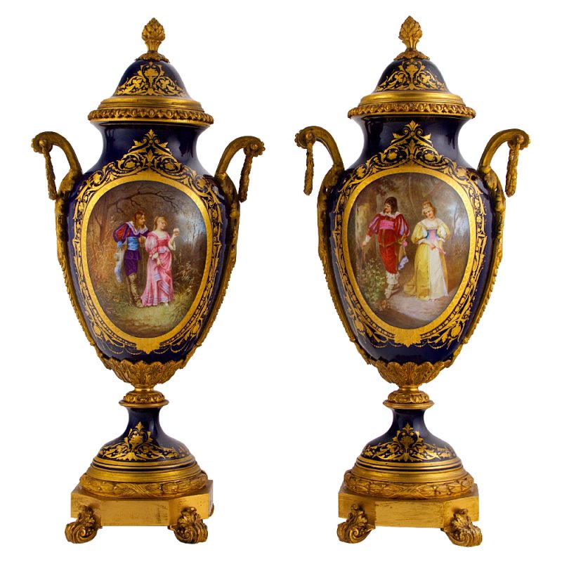 Sevres Style Ormolu Mounted Porcelain Urns - Antiques at The Manhattan Art & Antiques Center (F & P Associates)