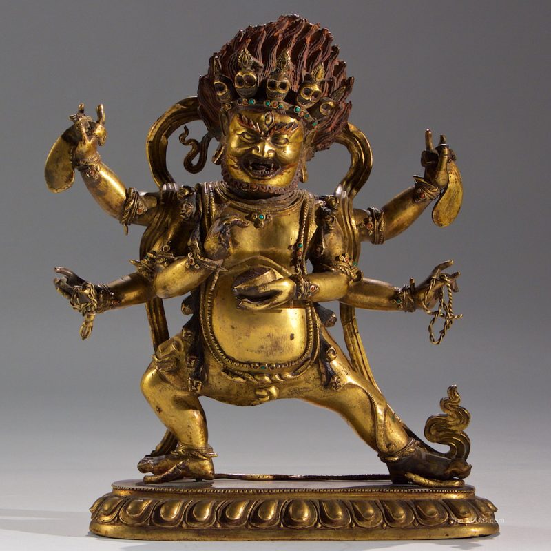 Sino-Tibetan 18th Century Gilt Bronze Figure of Mahakala