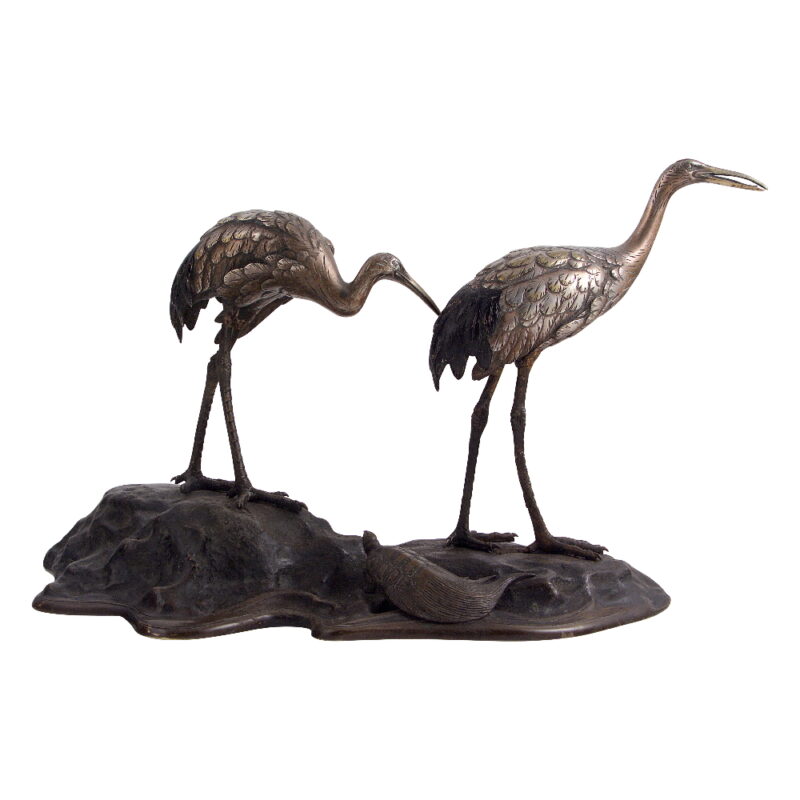 Japanese Bronze Cranes on Base