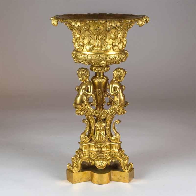 An Elaborate Pair of Figural Gilt Bronze Tazzas - Image 5