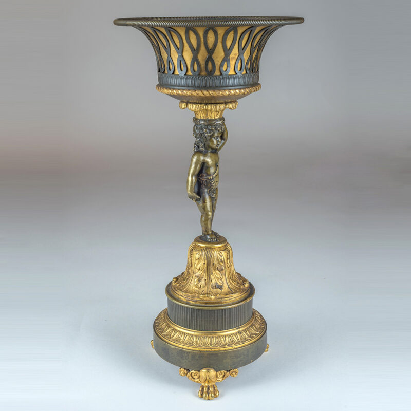 A High Quality Pair of Patinated and Gilt Bronze Figural Empire Tazzas - Image 2