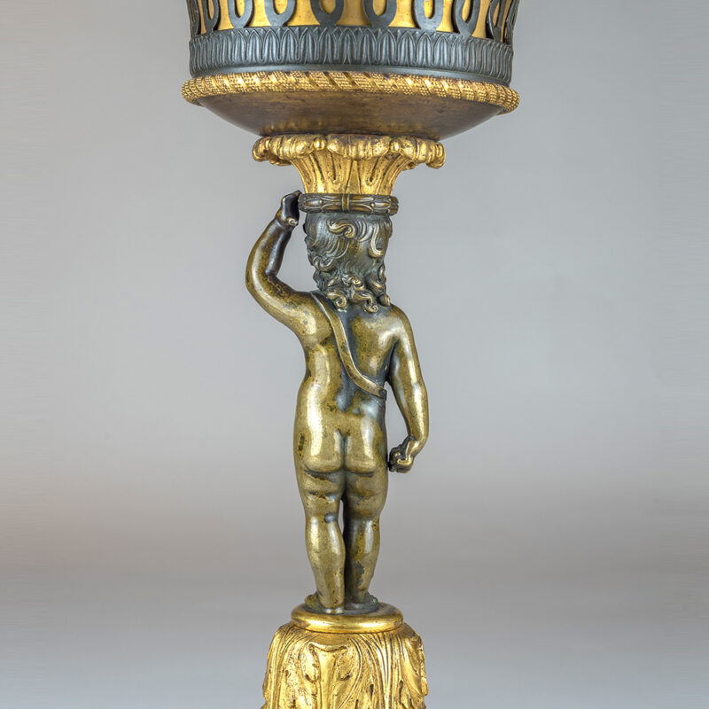A High Quality Pair of Patinated and Gilt Bronze Figural Empire Tazzas - Image 4