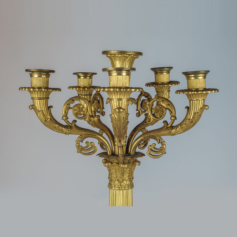An Exquisite Pair of 19th Century Six-light Gilt Bronze Empire Candelabras - Image 2