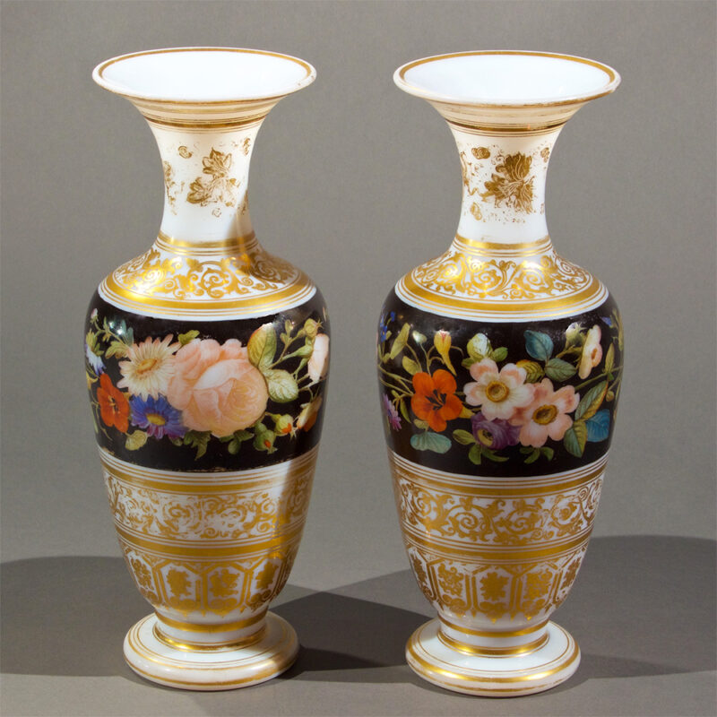 A Pair of French Baccarat Opaline Glass Vases