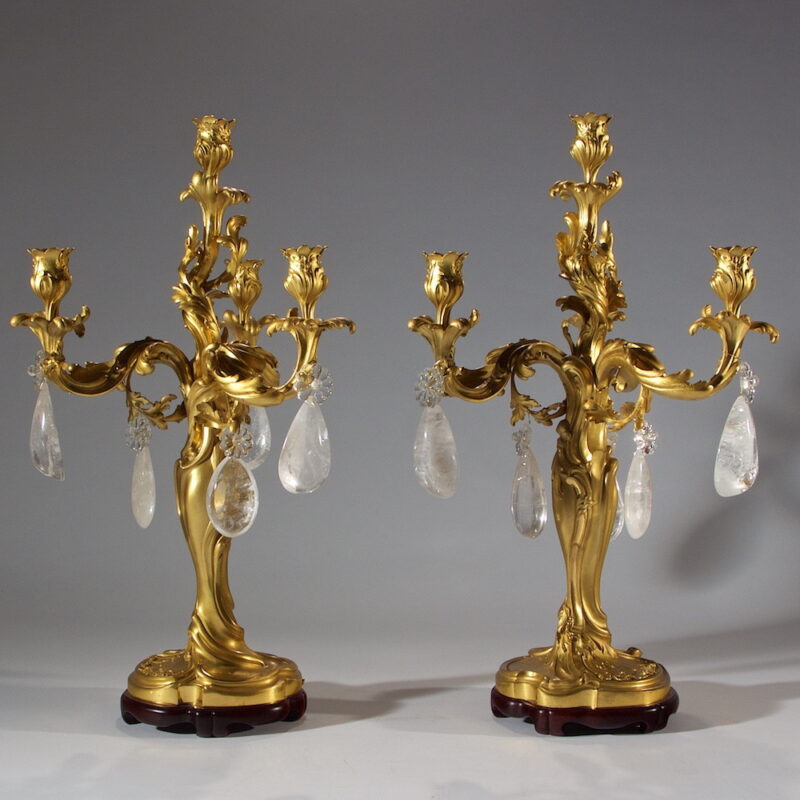 Fine Pair of Rock Crystal Louis XV Style Ormolu Candelabra