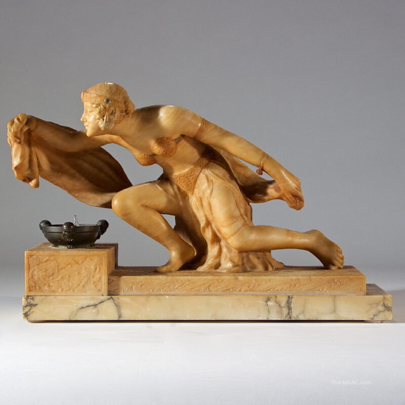 Fine Art Nouveau Alabaster Lamp Carved as a Kneeling Maiden