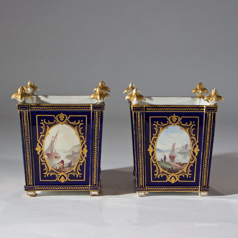Fine Pair of Sevres Style Cobalt-Ground Porcelain Jardinieres