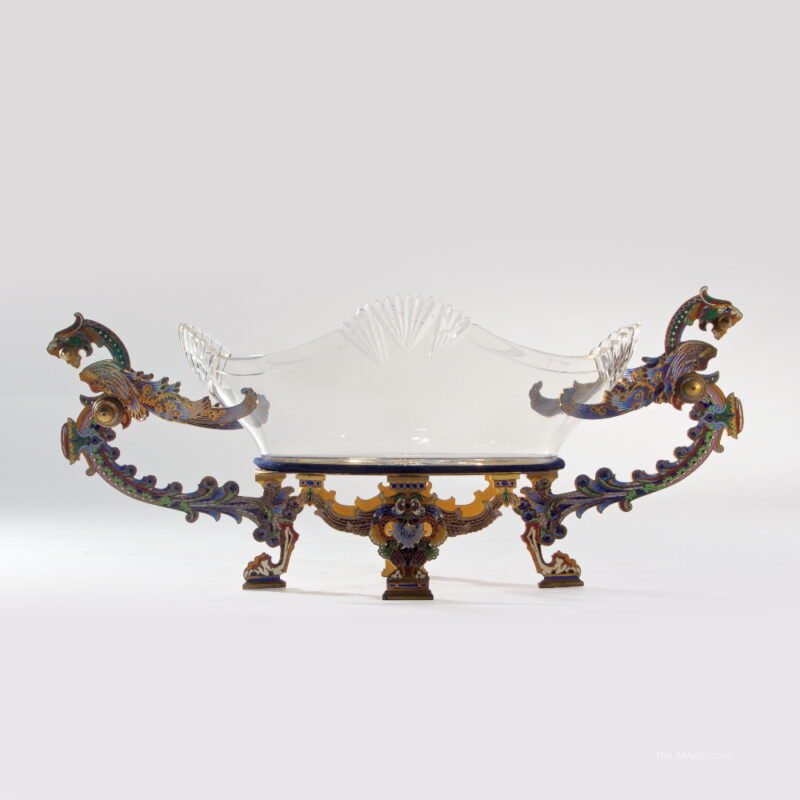 Fine French Japonisme Champleve and Crystal Centerpiece