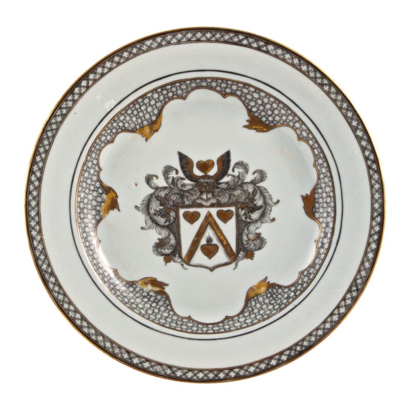Fine Rare Chinese Export Dutch Market Armorial Grisaille Plate