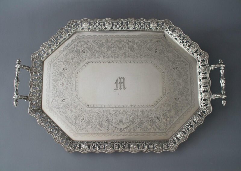 Antique Sterling Silver Cast Border Tray