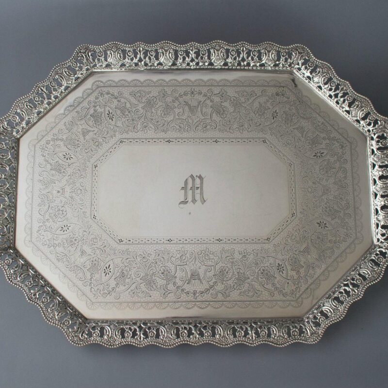 Antique Sterling Silver Cast Border Tray