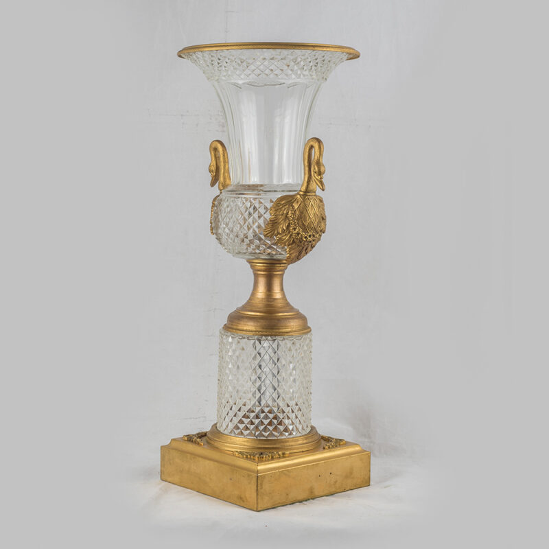 Elegant Pair of French Gilt Bronze Swan Handled with cut crystal Lamps - Image 2