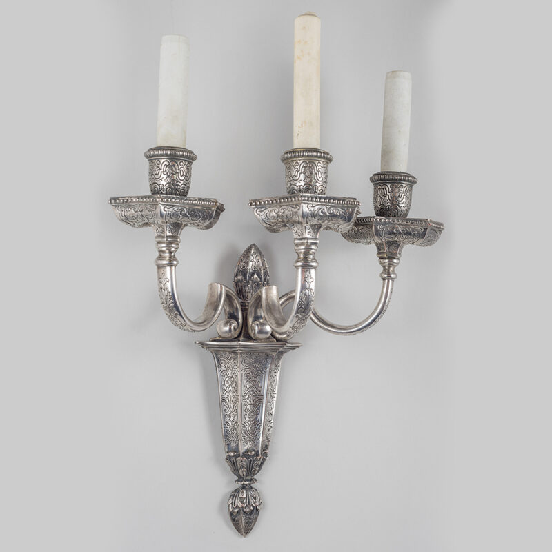 Fine Quality Pair of Silvered Bronze Three-light Caldwell Sconces - Image 3