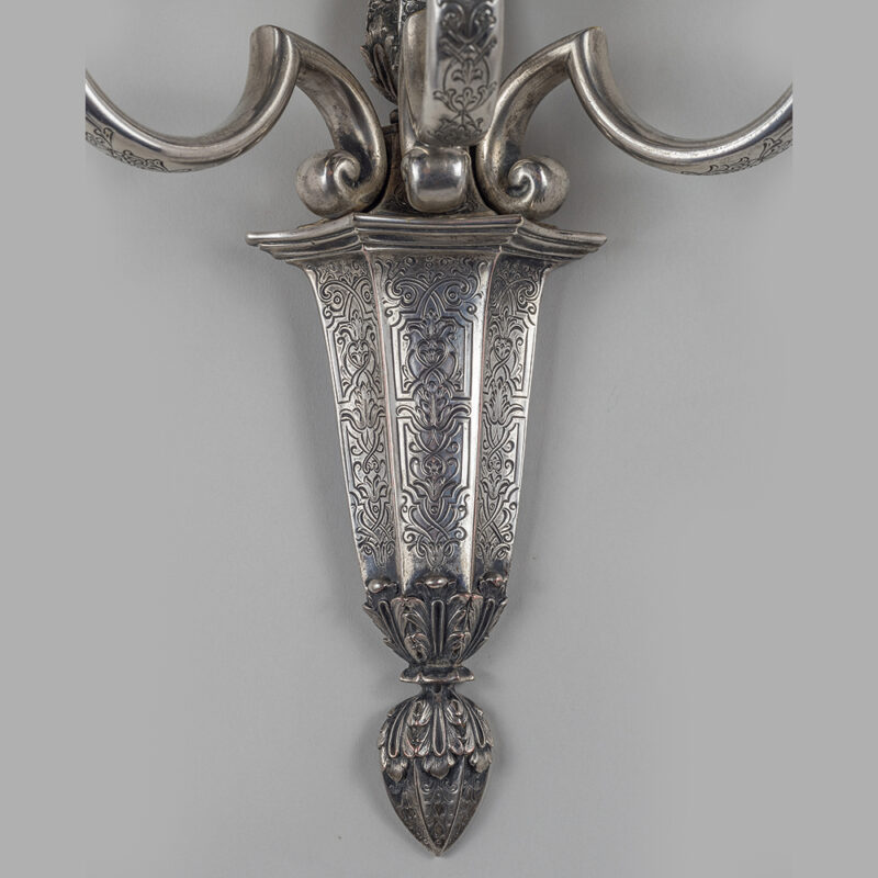 Fine Quality Pair of Silvered Bronze Three-light Caldwell Sconces - Image 2