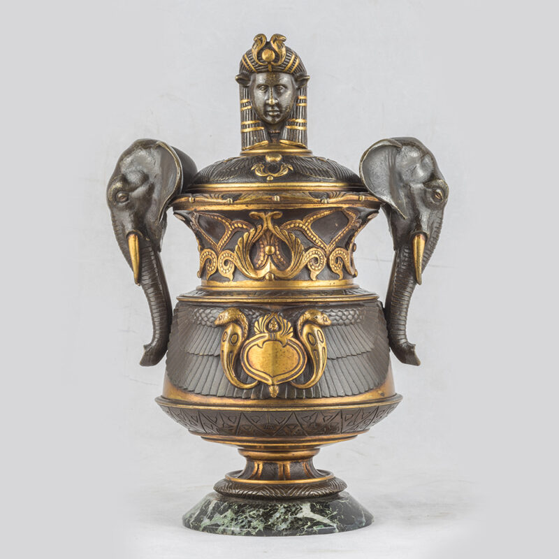 A Fine Pair of French Egyptian Revival Gilt and Patinated Bronze Vases - Image 2