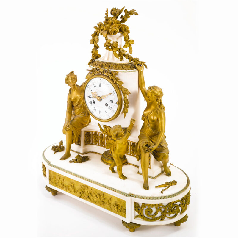 Louis XVI Style Gilt Bronze Marble Mantel Clock with Enamel Dial by Eugène Hazart - Image 2
