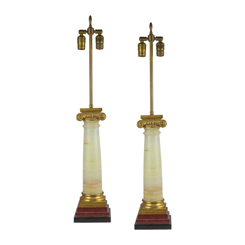 Fine Quality Pair of Neo-Classical Ormolu-mounted Marble Column Table Lamps