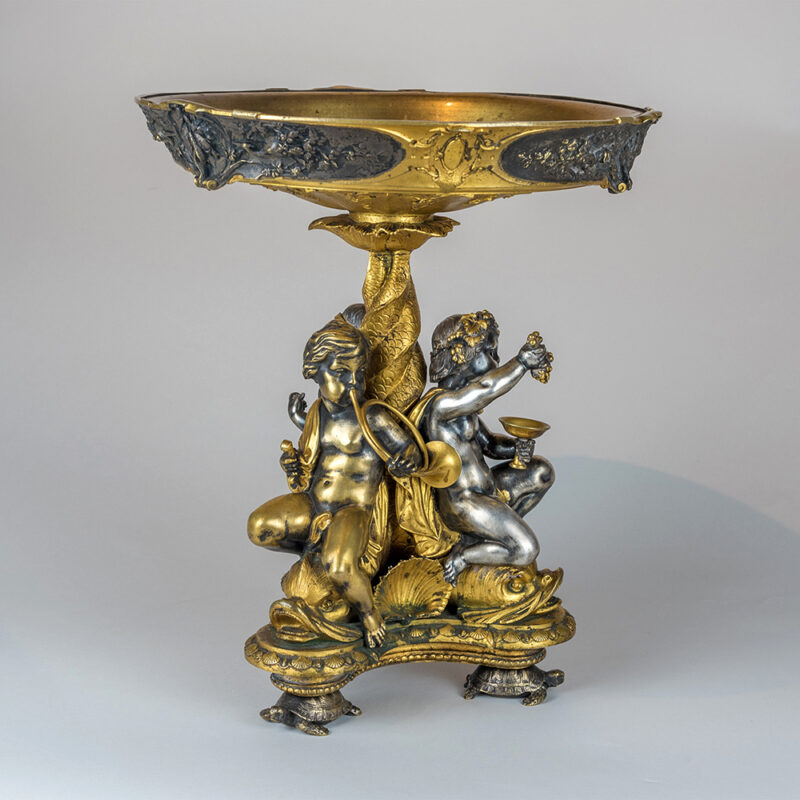 Fine Quality Napoleon III Silvered and Gilt Bronze Figural Tazza