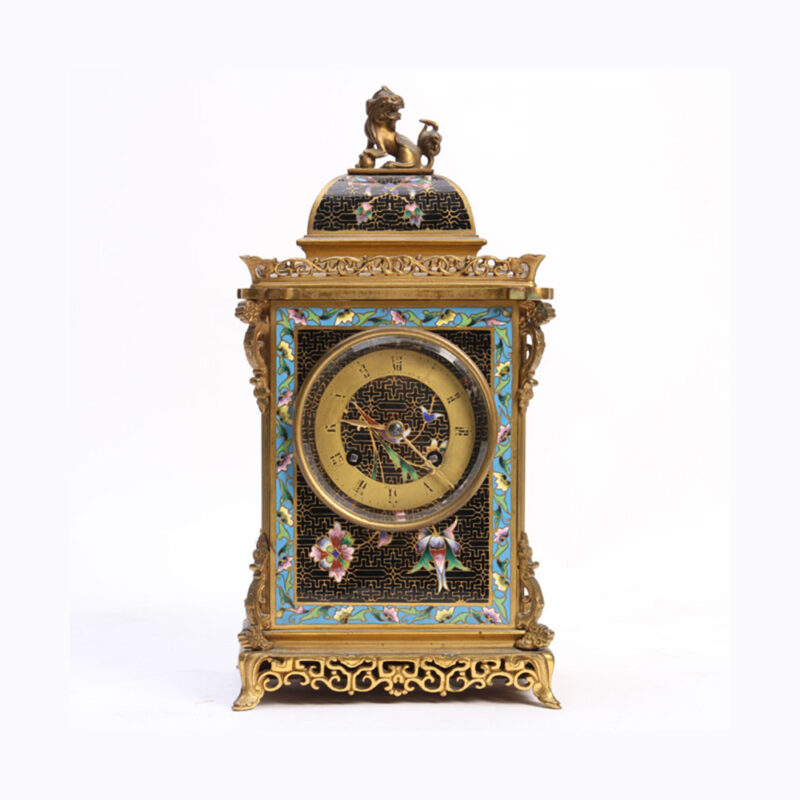 French Cloissone & Bronze Orientalist Mantel Clock by Bigelow Kennard & Co.