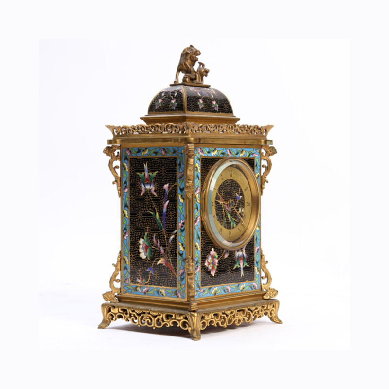 French Cloissone & Bronze Orientalist Mantel Clock by Bigelow Kennard & Co. - Image 2