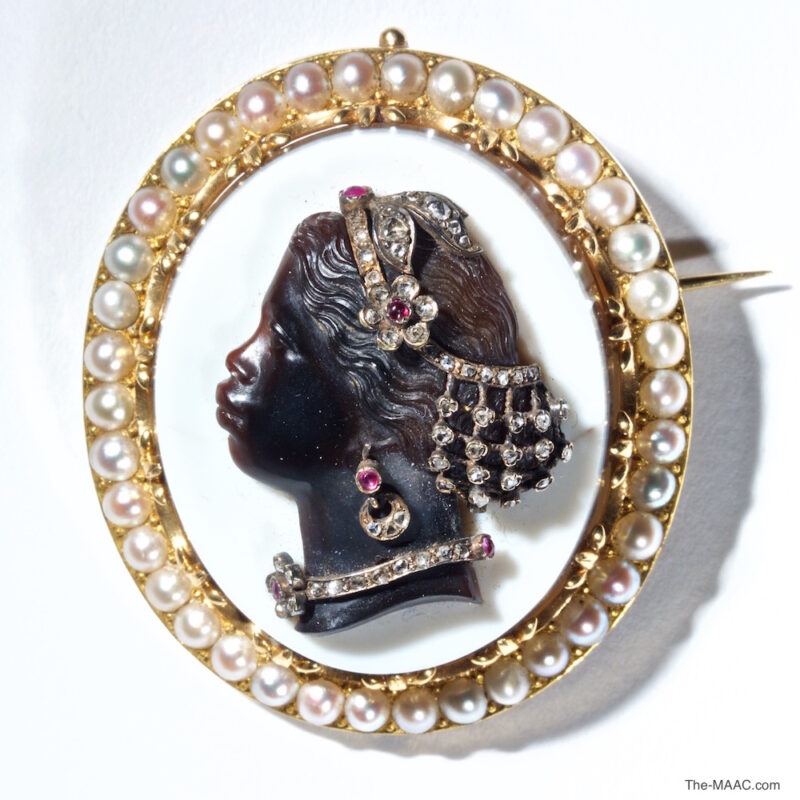 Exceptional Antique Hardstone Blackamoor Habille Brooch
