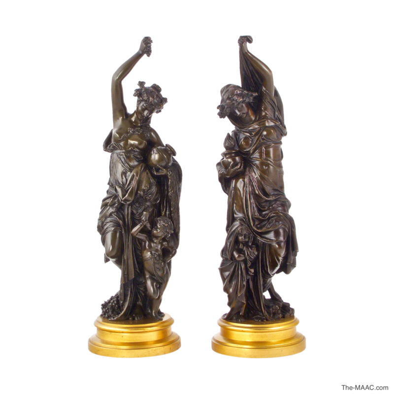 A Very Fine Pair of Patinated Bronze Classical Figures By Albert Carrier-Belleuse