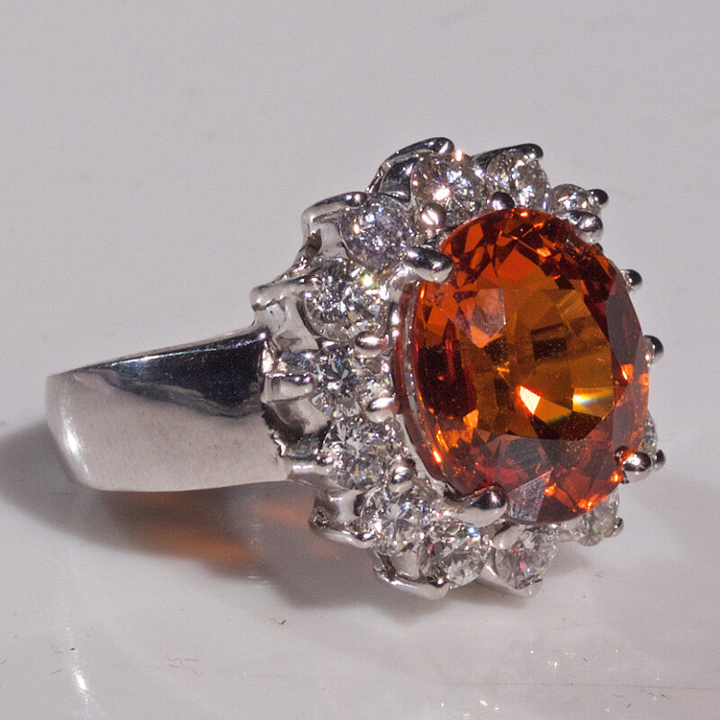 Mandarin Garnet and Diamond Ring