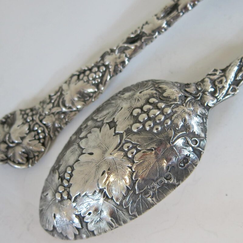 Rare Pair Chased Vine Antique Spoon & Fork English Sterling Silver By George Adams - Image 2