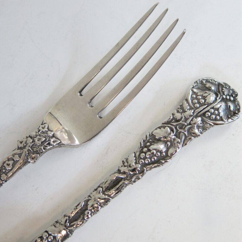 Rare Pair Chased Vine Antique Spoon & Fork English Sterling Silver By George Adams - Image 3