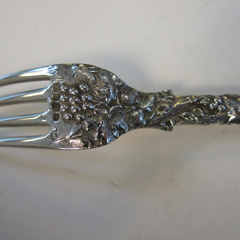 Rare Pair Chased Vine Antique Spoon & Fork English Sterling Silver By George Adams - Image 4
