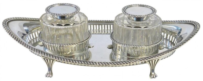 Antique English Sterling Silver Inkstand