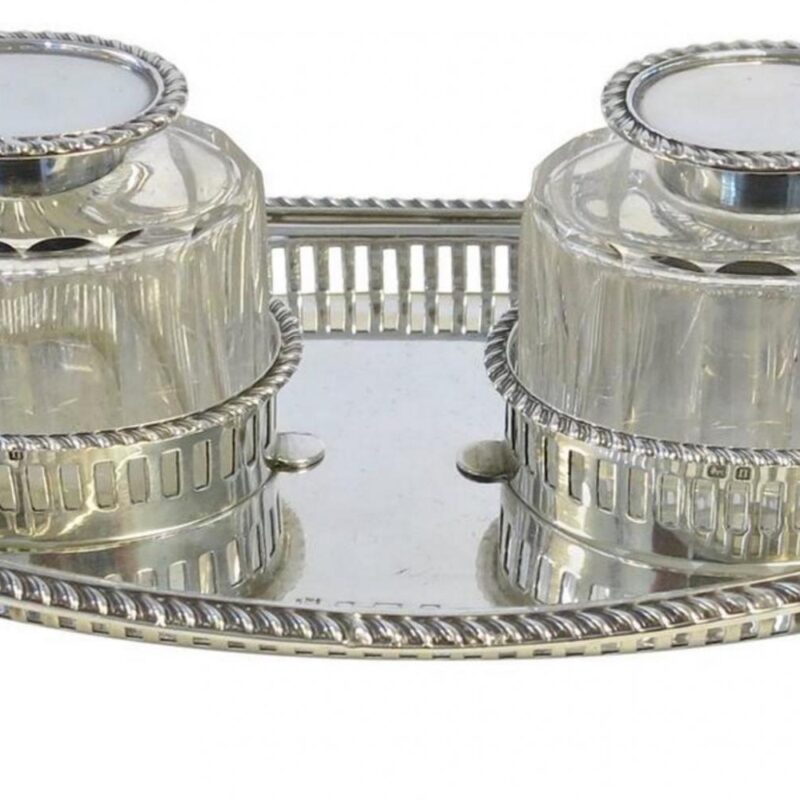 Antique English Sterling Silver Inkstand