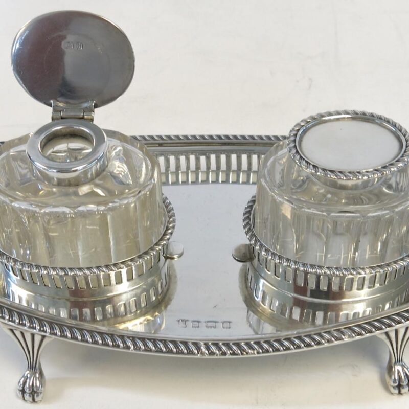 Antique English Sterling Silver Inkstand - Image 2