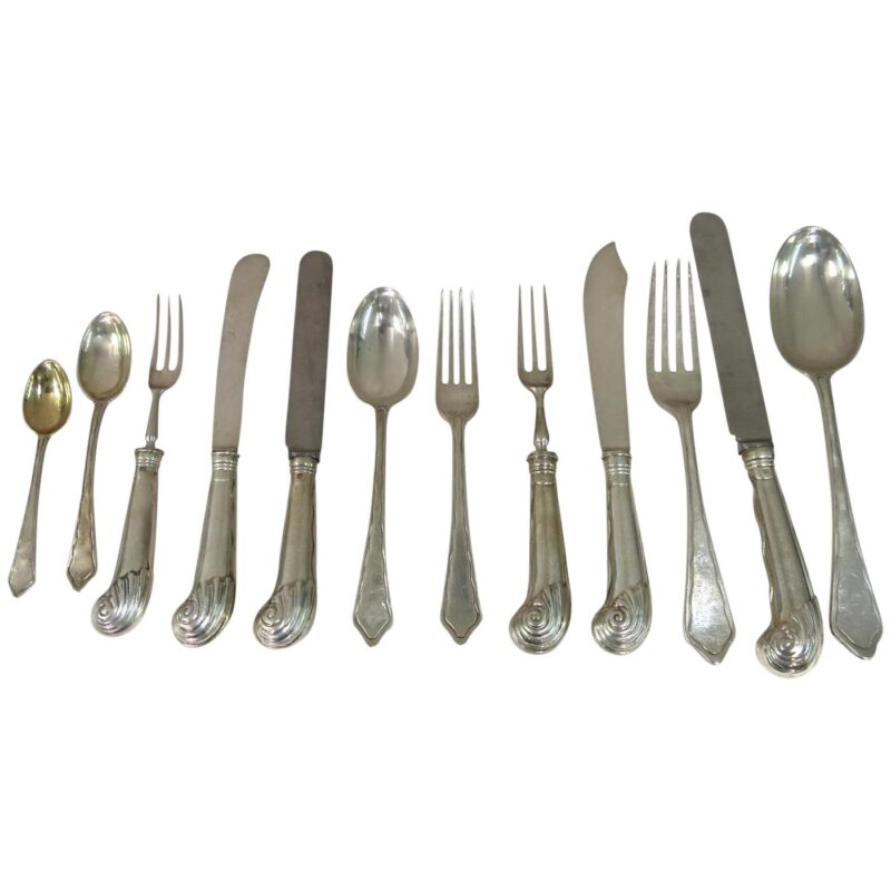 Large & Very Comprehensive Sterling Silver Flatware Set in an Early 18th Century Style